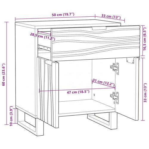 Нощен шкаф Орех 50 x 33 x 60 см Масивна акациева дървесина