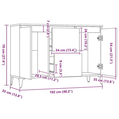 Сайдборд, черен, 102x35x70 см, инженерно дърво