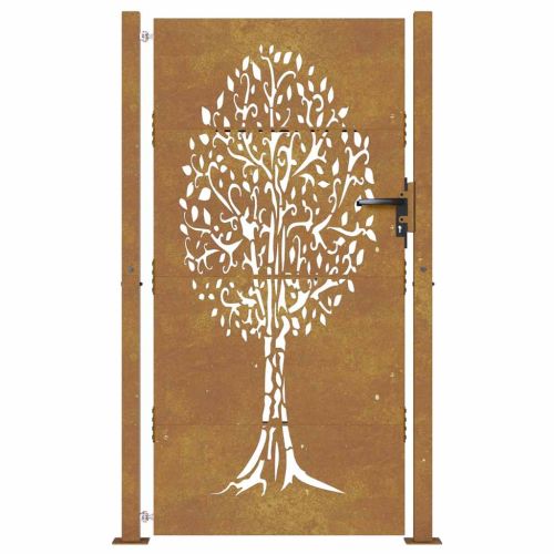 Градинска порта 100x175 см, кортенова стомана, дизайн с дърво