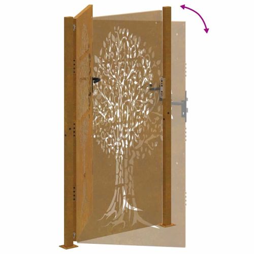 Градинска порта 100x175 см, кортенова стомана, дизайн с дърво