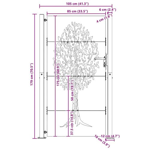 Градинска порта 100x175 см, кортенова стомана, дизайн с дърво