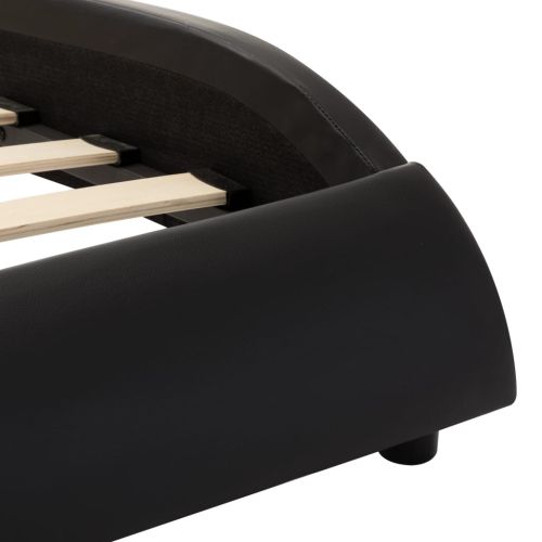 Рамка за легло с LED, черно и бяло, изкуствена кожа, 180x200 cм