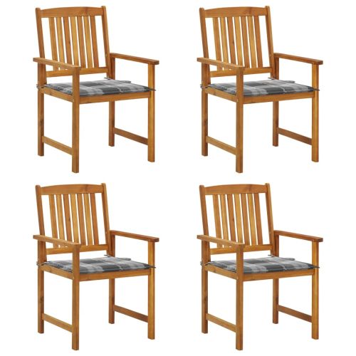 Градински столове с възглавници, 4 бр, акациево дърво масив