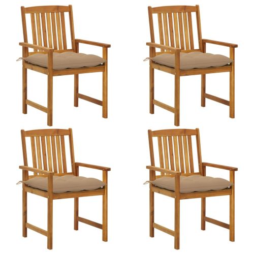 Градински столове с възглавници, 4 бр, акациево дърво масив