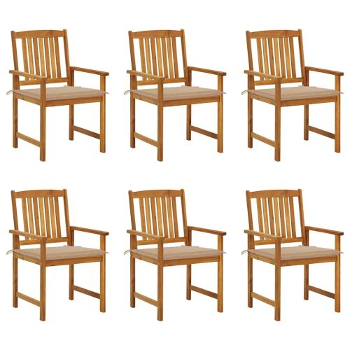 Градински столове с възглавници, 6 бр, акация масив