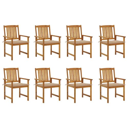 Градински столове с възглавници, 8 бр, акация масив