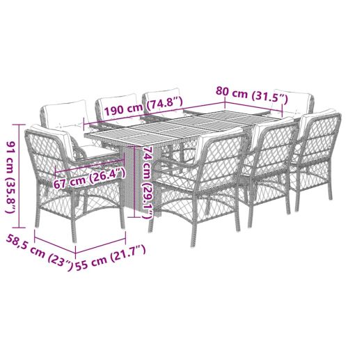 Градински комплект с възглавници 9 части бежов микс полиратан