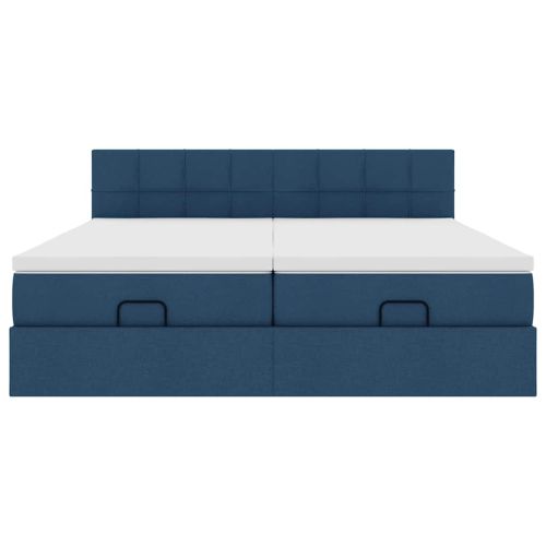 Османска легло с матраци и LED, синьо, 160x200 см, плат