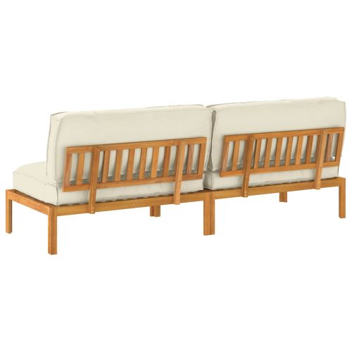 Комплект дивани с възглавница 2 pcs Крем Солидно акациево дърво