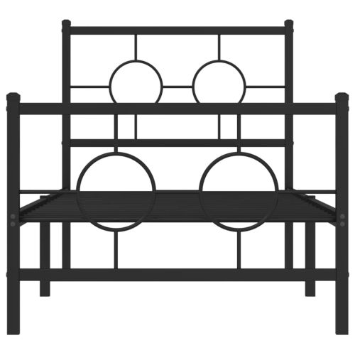 Метална рамка за легло с горна и долна табла, черна, 75x190 см