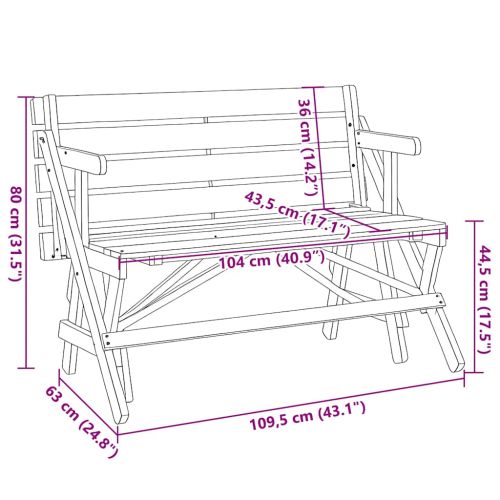 Пикник маса с пейки чамова дървесина масив 2 в 1 конвертируема