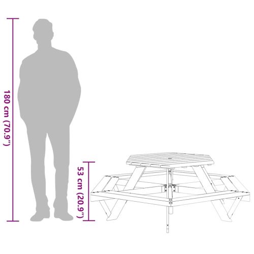 Пикник маса за 6 деца, с пейки, шестоъгълна, чамово дърво масив