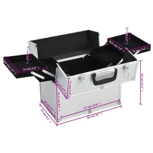 Куфар за гримове, 38x23x34 см, сребрист, алуминий