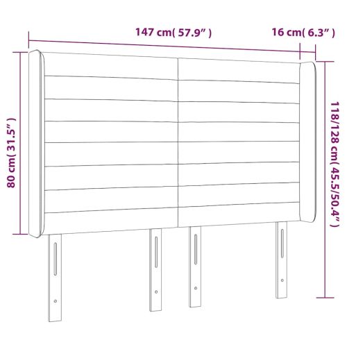 LED горна табла за легло, тъмносиня, 147x16x118/128 см, кадифе