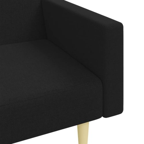 2-местен диван с табуретка, Черен, текстил