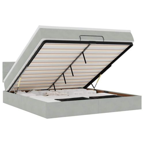 Османска легло с матрак и LED, светлосиво, 180x200 см, кадифе