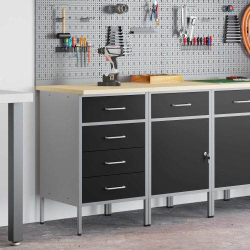 Работен кабинет с чекмедже 2 pcs Черен и Сив 75 x 45 x 85 см