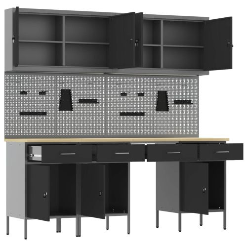 Работен кабинет 10 pcs Черно Инженерна дървесина и стомана