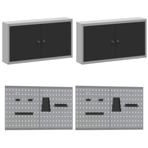 Работен кабинет 10 pcs Черно Инженерна дървесина и стомана