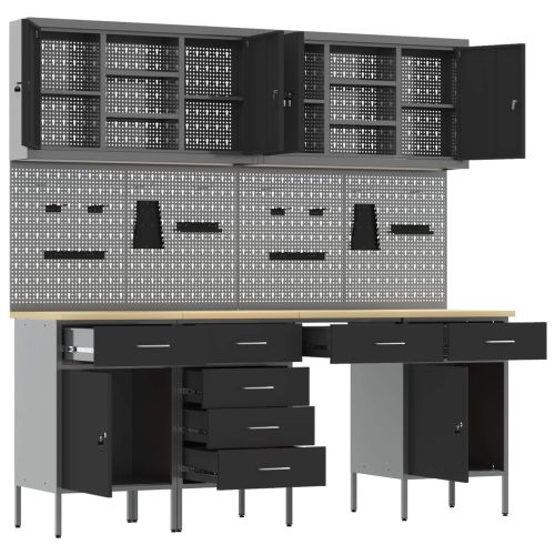 Работен кабинет 10 pcs Черно Инженерна дървесина и стомана