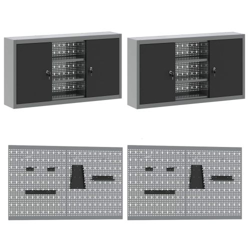 Работен кабинет 10 pcs Черно Инженерна дървесина и стомана