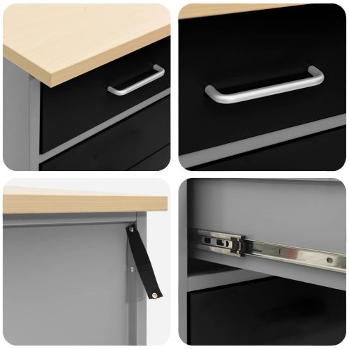 Работен кабинет 10 pcs Черно Инженерна дървесина и стомана