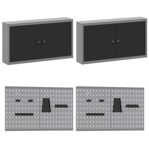 Работен кабинет 10 pcs Черно Инженерна дървесина и стомана