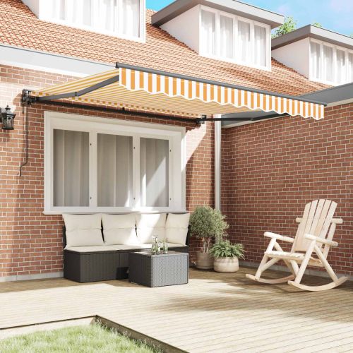 Сгъваем навес Жълт и бял 300 x 250 cm Алуминий и Тъкан