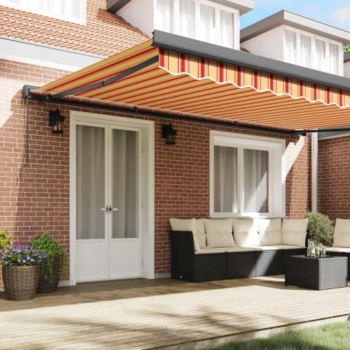 Сгъваем навес Жълт и оранжев 500 × 300 cm Текстил и Метал