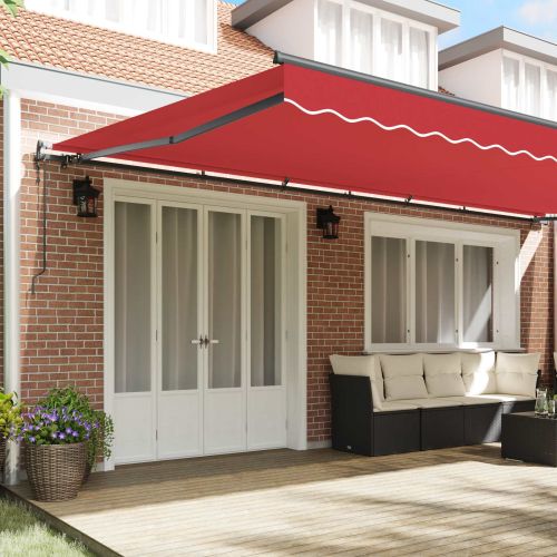Сгъваем навес Червено 600 × 350 cm Тъкан и алуминий