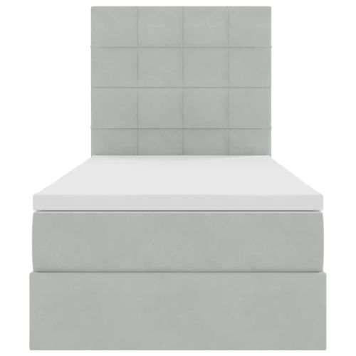 Легло с място за съхранение и LED Светлосиво 90 x 190 cm Кадифе