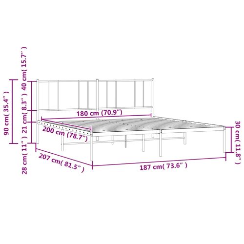 Метална рамка за легло с горна табла, бяла, 180x200 см