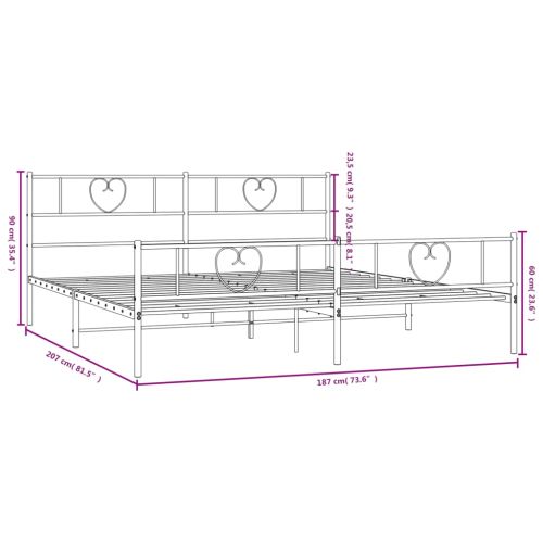 Метална рамка за легло с горна и долна табла, бяла, 180x200 см