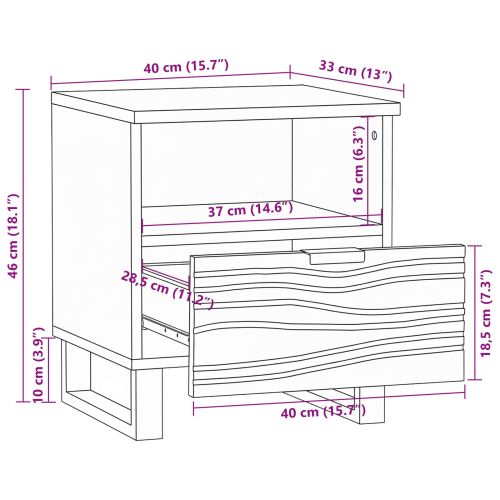 Нощен шкаф Орех 40 x 33 x 46 см Масивна акациева дървесина