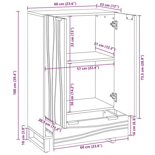 Висок шкаф Кафяво 60 x 33 x 100 см мангово дърво масив