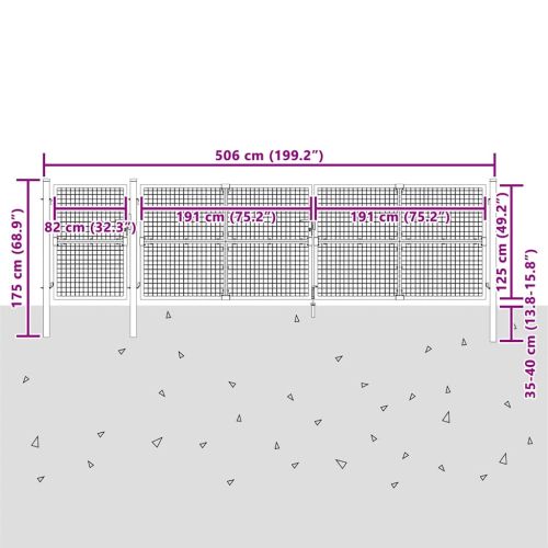 Градинска мрежеста порта, антрацит, 500x125 см, поцинкована стомана