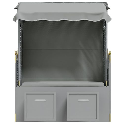 Strandkorb с навес, полиратан и масивно дърво, сиво