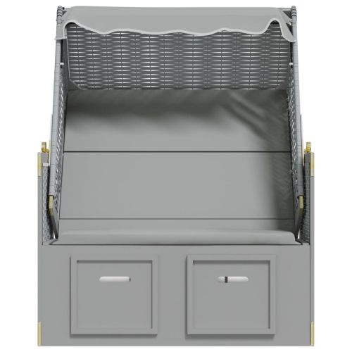 Strandkorb с навес, полиратан и масивно дърво, сиво