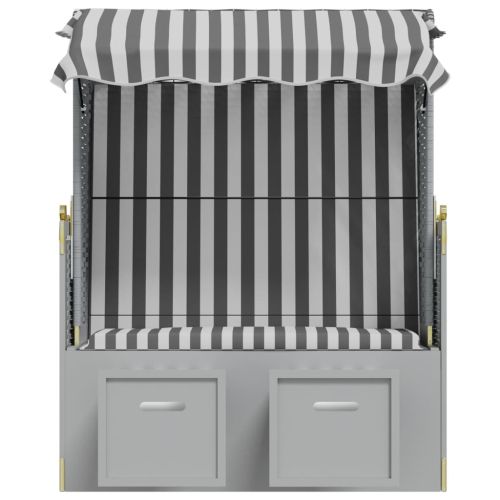 Strandkorb с навес, полиратан и масивно дърво, сиво и бяло