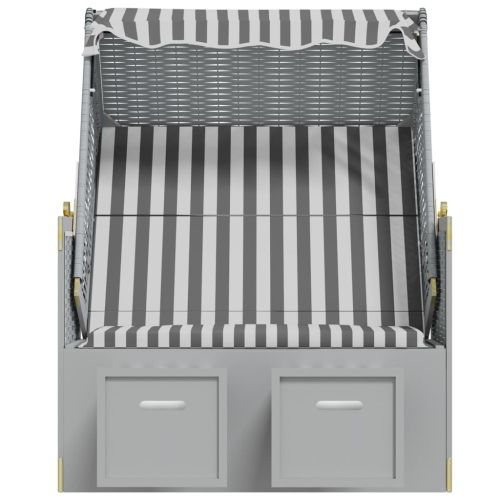 Strandkorb с навес, полиратан и масивно дърво, сиво и бяло