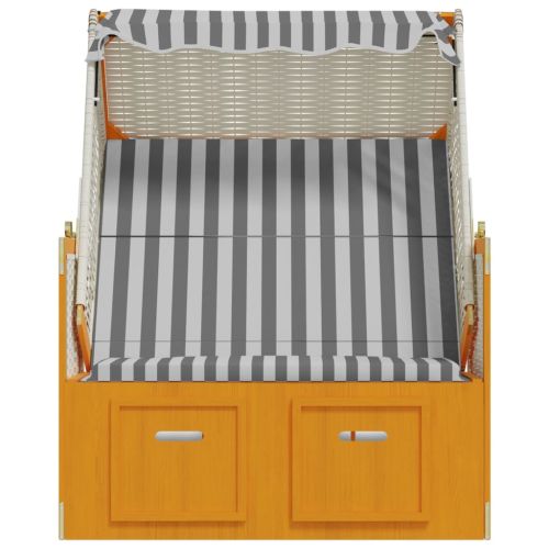 Strandkorb с навес, полиратан и масивно дърво, бяло и сиво