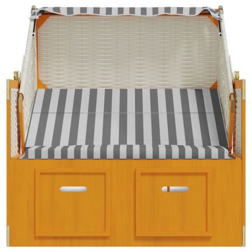 Strandkorb с навес, полиратан и масивно дърво, бяло и сиво