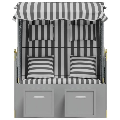 Strandkorb с възглавници, полиратан и масивно дърво, сиво/бяло