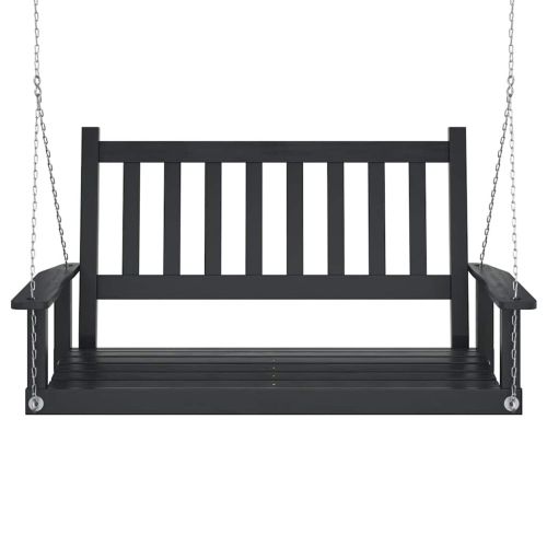 Градинска люлееща пейка с метални вериги, черен, чам масив