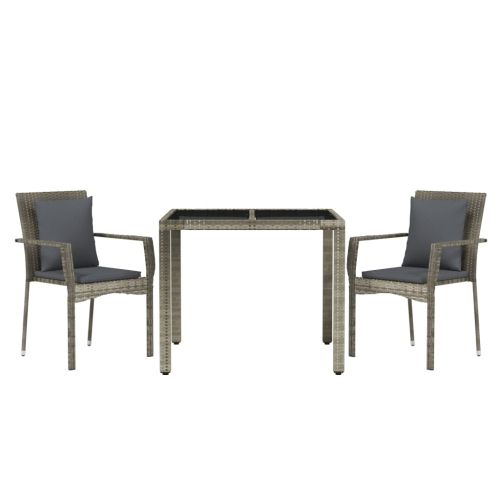 Градински трапезен комплект 3 части с възглавници сив полиратан