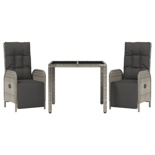 Градински трапезен комплект 3 части с възглавници сив полиратан