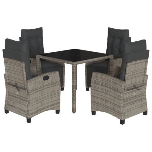 Градински трапезен комплект 5 части с възглавници сив полиратан