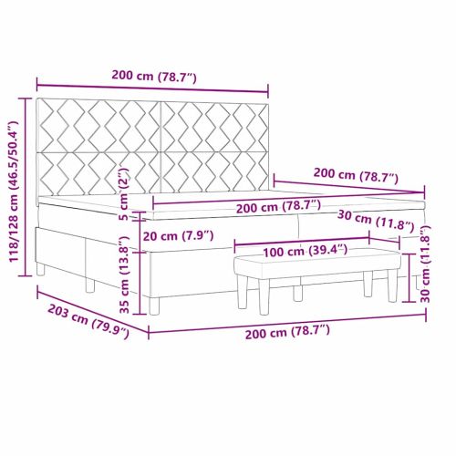 Легло с пружинирана основа Светлосиво 200 x 200 cm текстил