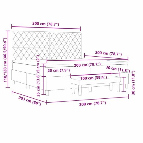Легло с пружинирана основа Тъмносив 200 x 200 cm Кадифе