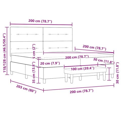 Легло с пружинирана основа Светлосиво 200 x 200 cm Кадифе